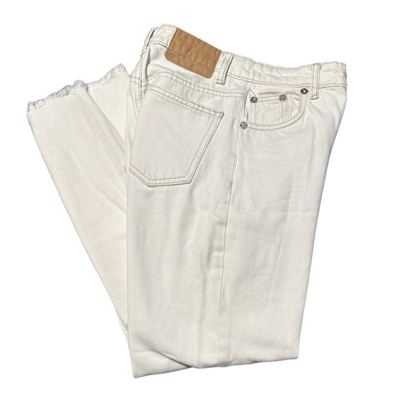 ZARA  High Waisted Button Fly Raw Hem Jeans - Ecru — Size 2 - Picture 1 of 4